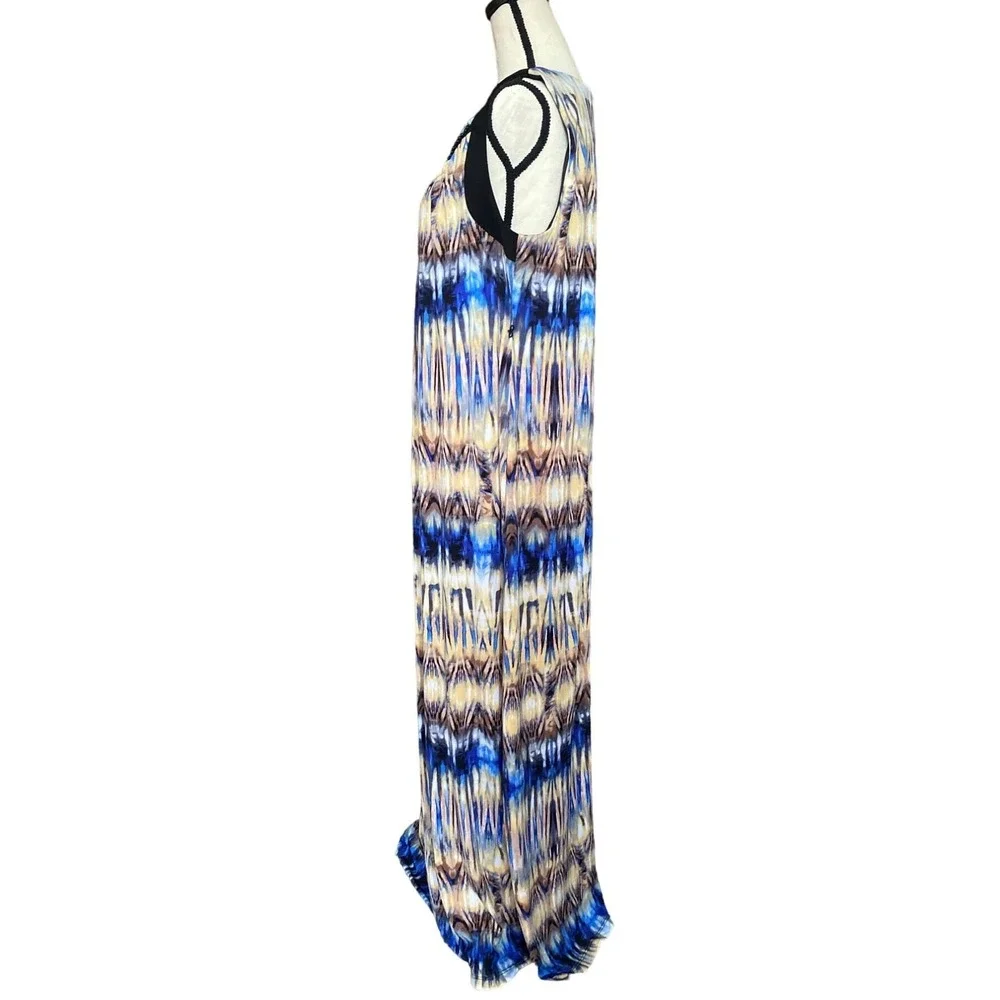 Embellished  Bejeweled  Neck‎ Maxi Dress Sleeveless Blue Brown women 14W